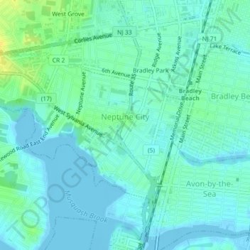 Neptune City topographic map, elevation, terrain