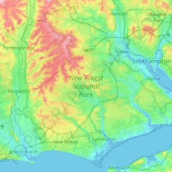 New Forest topographic map, elevation, terrain