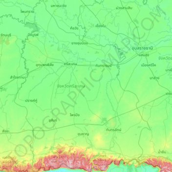Si Sa Ket Province topographic map, elevation, terrain