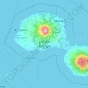 Ometepe Island topographic map, elevation, terrain