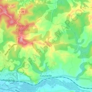 Cauneille topographic map, elevation, terrain