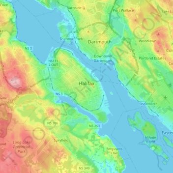 Halifax topographic map, elevation, terrain