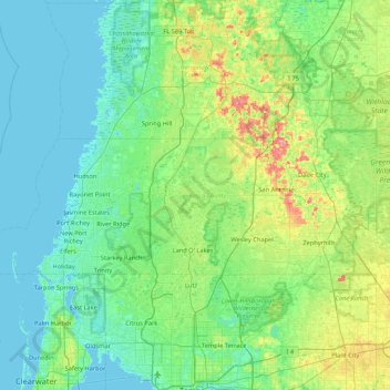 Pasco County topographic map, elevation, terrain