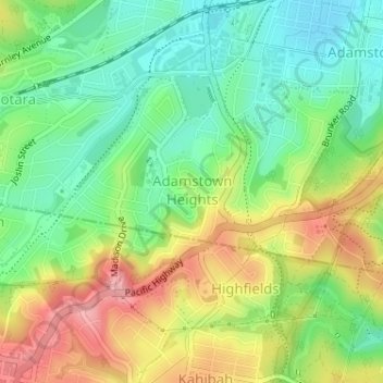 Adamstown Heights topographic map, elevation, terrain