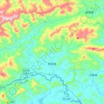 Naliang Township topographic map, elevation, terrain