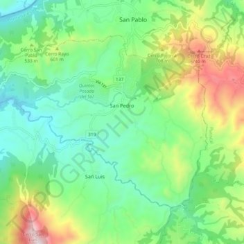 San Pedro topographic map, elevation, terrain