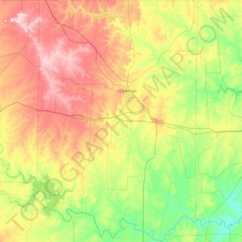Coleman County topographic map, elevation, terrain