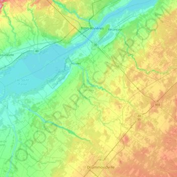 Nicolet-Yamaska topographic map, elevation, terrain