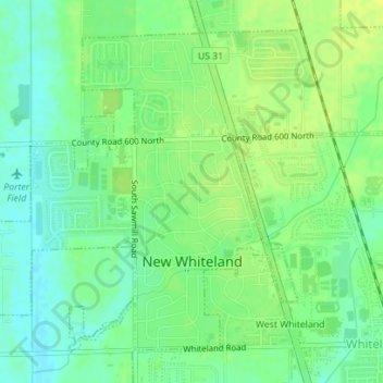 New Whiteland topographic map, elevation, terrain