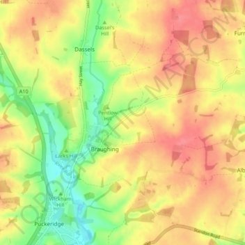 Braughing topographic map, elevation, terrain