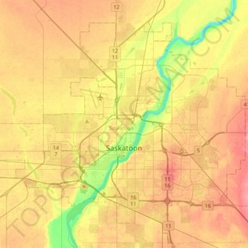 Saskatoon topographic map, elevation, terrain