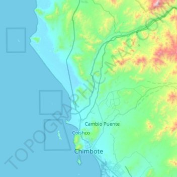 Chimbote topographic map, elevation, terrain