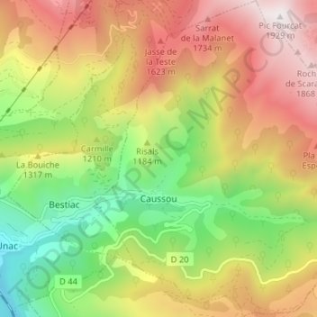 Caussou topographic map, elevation, terrain