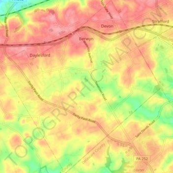 Easttown Township topographic map, elevation, terrain
