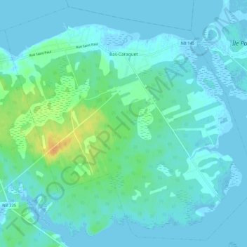 Bas-Caraquet topographic map, elevation, terrain