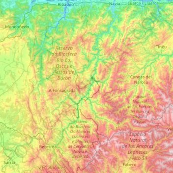 Río Navia topographic map, elevation, terrain