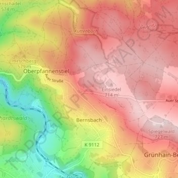 Bernsbach topographic map, elevation, terrain