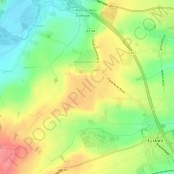 West Markham topographic map, elevation, terrain