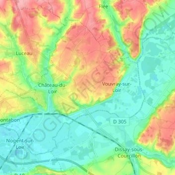 Montval-sur-Loir topographic map, elevation, terrain