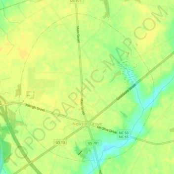 Newton Grove topographic map, elevation, terrain