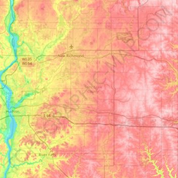 Saint Croix County topographic map, elevation, terrain