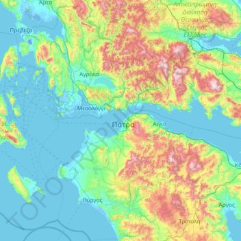 Western Greece topographic map, elevation, terrain