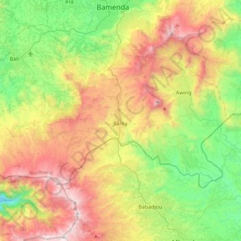 Santa topographic map, elevation, terrain