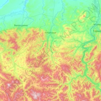 Altaysky District topographic map, elevation, terrain