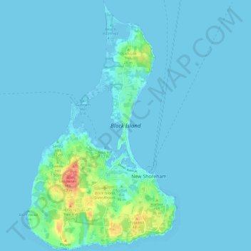 Block Island topographic map, elevation, terrain