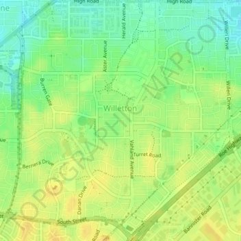 Willetton topographic map, elevation, terrain