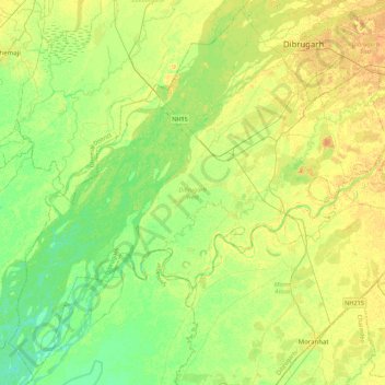Dibrugarh West topographic map, elevation, terrain