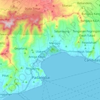 Kecamatan Manggis topographic map, elevation, terrain