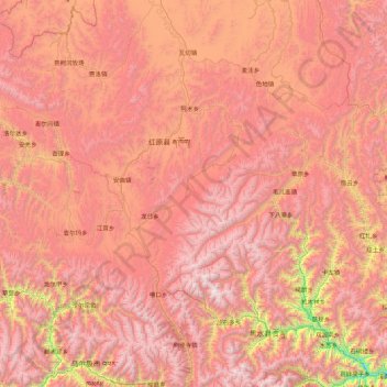 Hongyuan County topographic map, elevation, terrain