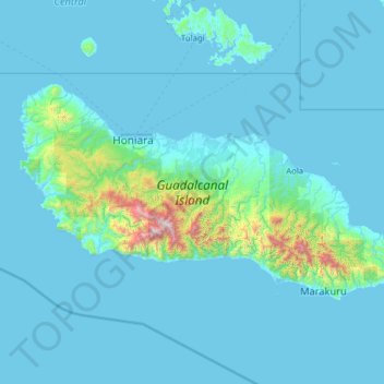 Guadalcanal Island topographic map, elevation, terrain