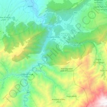 Ouirgane ⵡⵉⵔⴳⴰⵏ ويركان topographic map, elevation, terrain