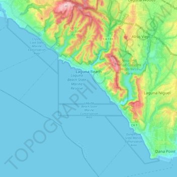 Laguna Beach topographic map, elevation, terrain