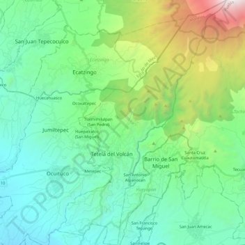 Tetela del Volcán topographic map, elevation, terrain
