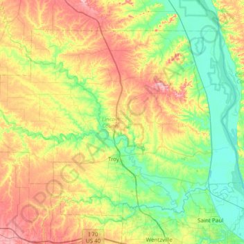 Lincoln County topographic map, elevation, terrain