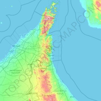 Sharjah Emirate topographic map, elevation, terrain