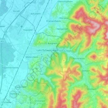 Lahr/Schwarzwald topographic map, elevation, terrain