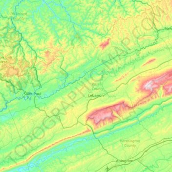 Russell County topographic map, elevation, terrain
