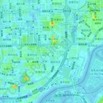 Futian Sub-district topographic map, elevation, terrain