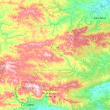 Kotel topographic map, elevation, terrain