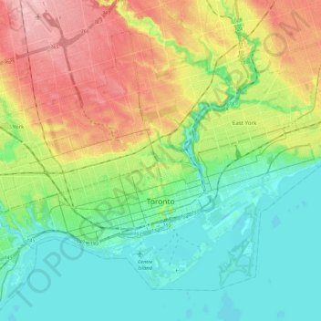 Toronto topographic map, elevation, terrain