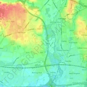 Iver topographic map, elevation, terrain