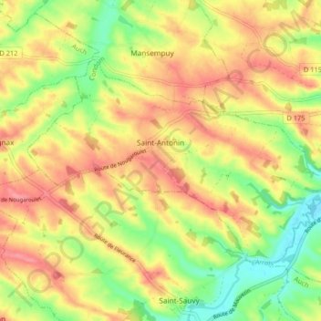 Saint-Antonin topographic map, elevation, terrain