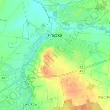 Praszka topographic map, elevation, terrain