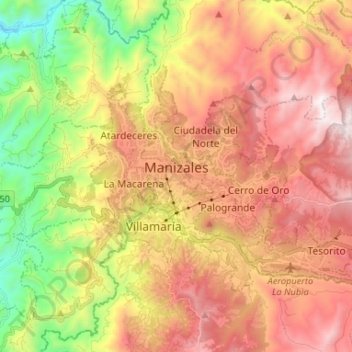 Manizales topographic map, elevation, terrain