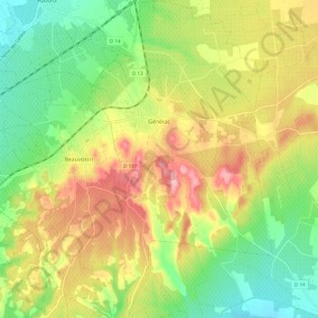 Générac topographic map, elevation, terrain