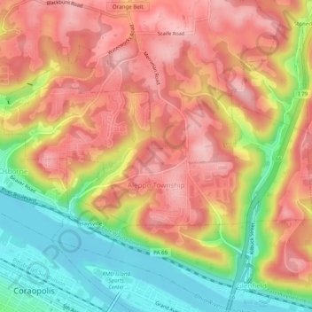 Aleppo Township topographic map, elevation, terrain
